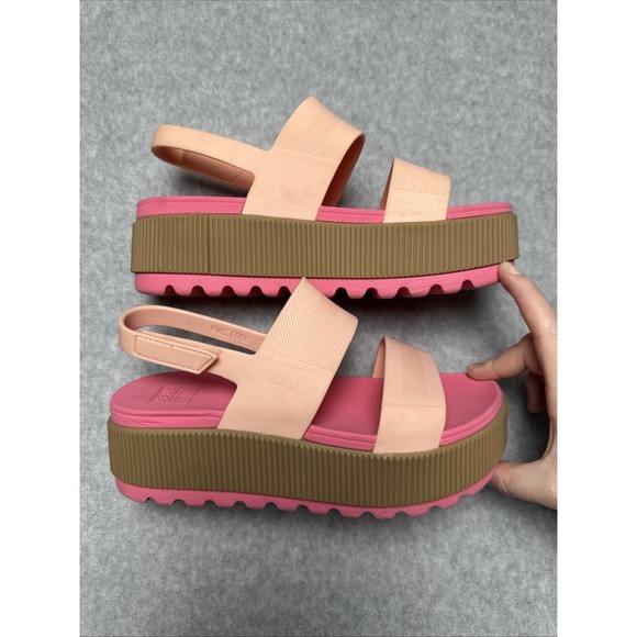 Reef Shoes - Reef Women Size 7 Water Vista Higher Platform Sandals Hot Pink/Coral/Tan